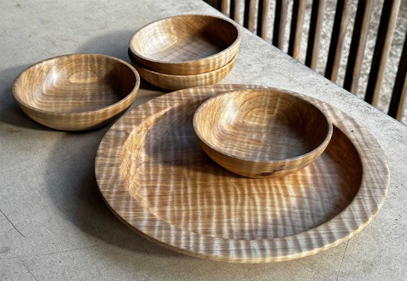 Curly Maple Platter & Bowl Set